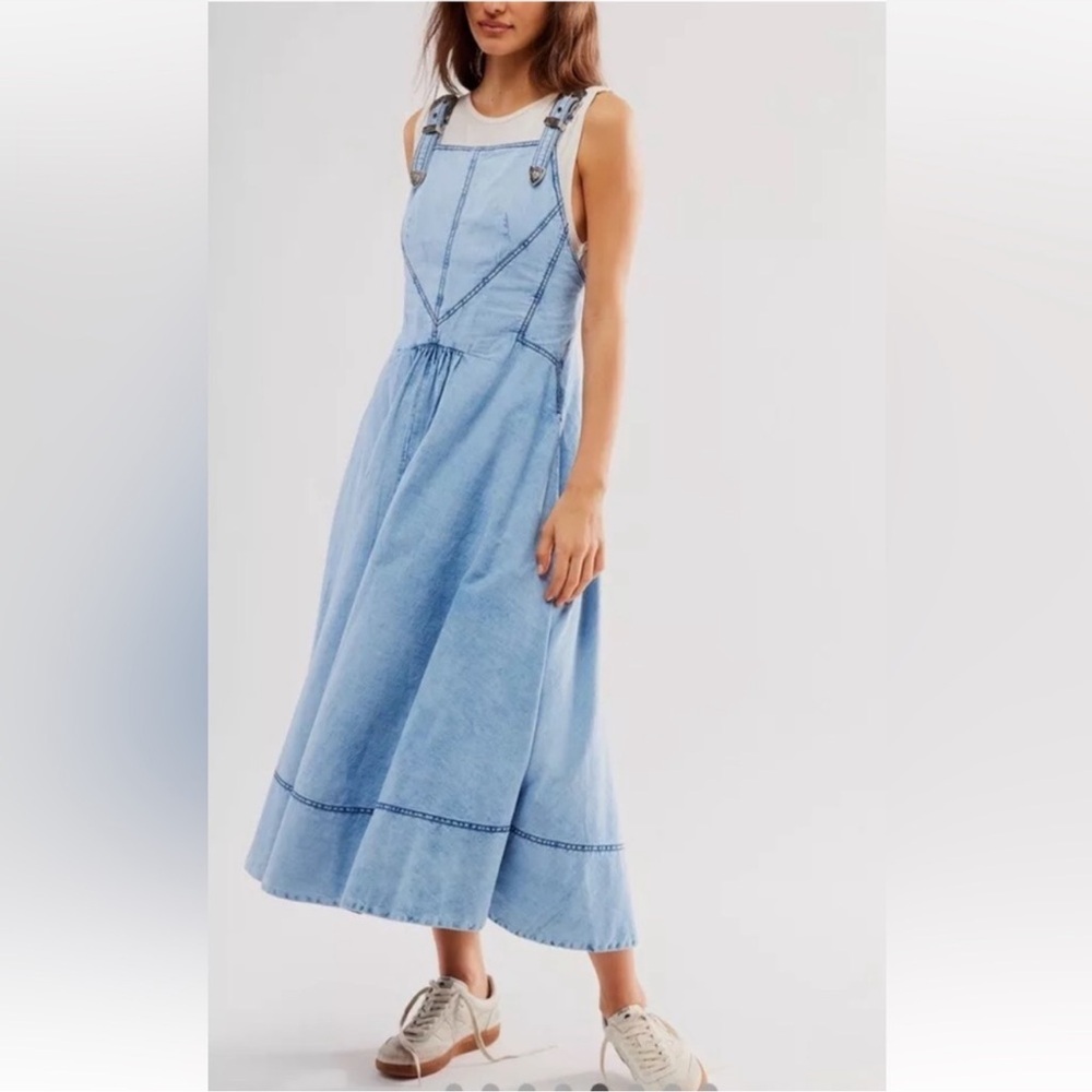 NEW Free People Stars Align Baby Blues Denim Midi Maxi Dress 0 - Picture 4 of 9